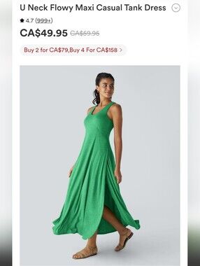 Halara Split Side Maxi Green Casual Tank Dress MEDIUM